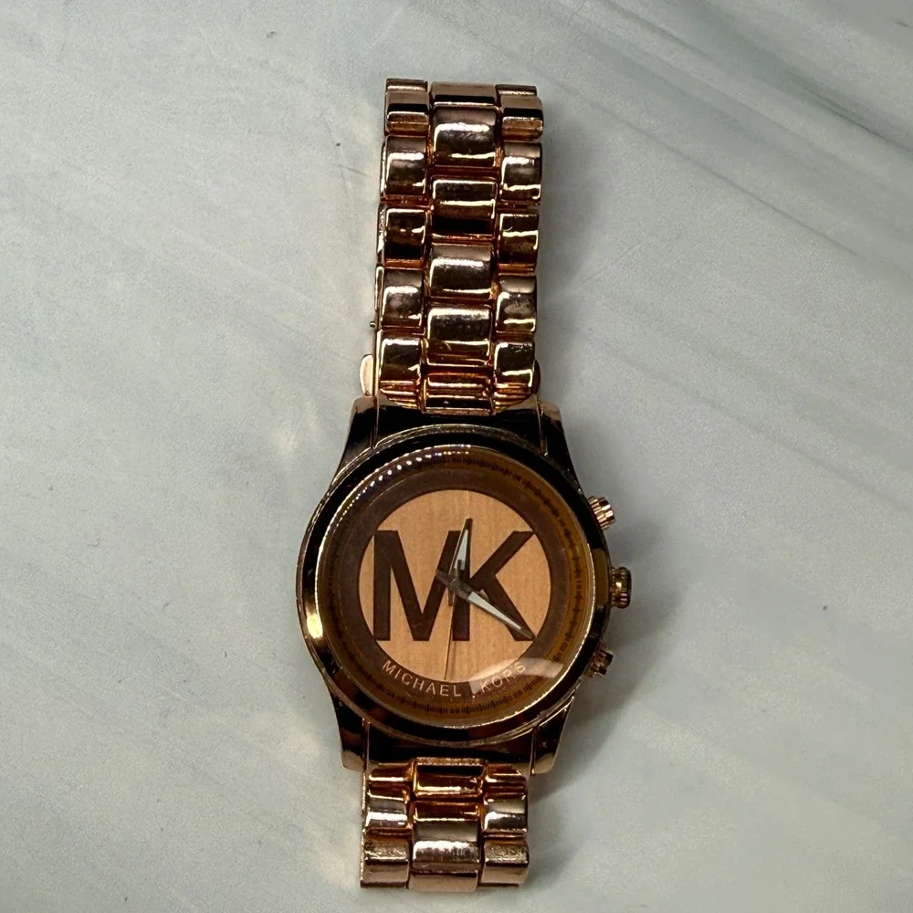 Michael Kors Rose Gold Tone Runway MK-1038 Oversized Logo Watch